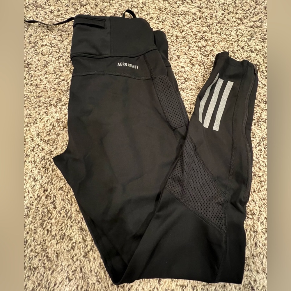 adidas Black Girls' Performance Leggings with Logo - Picture 3 of 4